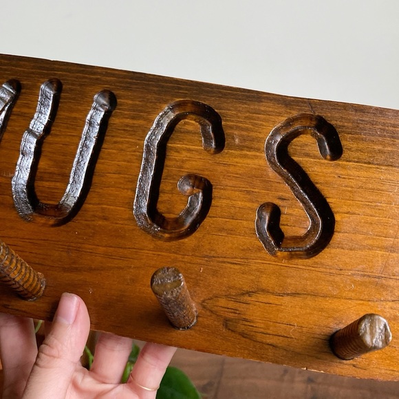 Vintage Wooden Coffee Mug Peg Rack Wall Hooks Kitchen Storage MCM - Picture 3 of 7